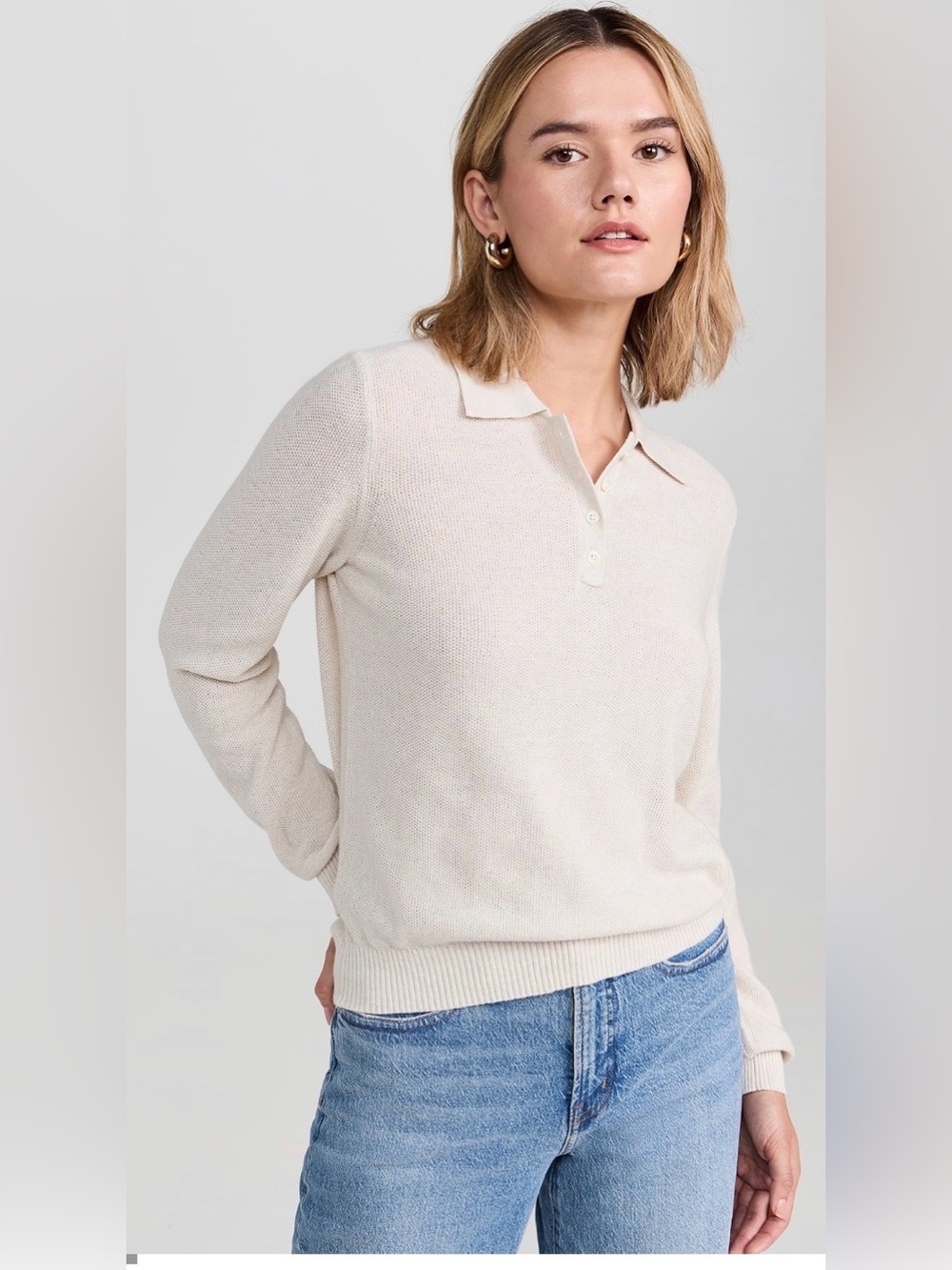 Alex Mill Alice Polo Sweater in Cotton Piqué Knit Cream , Small